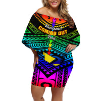 Personalised Hawaii Family Matching Off Shoulder Short Dress and Hawaiian Shirt Kanaka Maoli Kakau 2023 National Coming Out Day - Wonder Print Shop