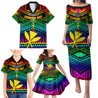 Personalised Hawaii Family Matching Puletasi Dress and Hawaiian Shirt Kanaka Maoli Kakau 2023 National Coming Out Day - Wonder Print Shop