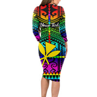 Personalised Hawaii Long Sleeve Bodycon Dress Kanaka Maoli Kakau 2023 National Coming Out Day - Wonder Print Shop