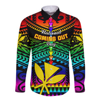 Personalised Hawaii Long Sleeve Button Shirt Kanaka Maoli Kakau 2023 National Coming Out Day - Wonder Print Shop