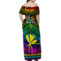 Personalised Hawaii Off Shoulder Maxi Dress Kanaka Maoli Kakau 2023 National Coming Out Day - Wonder Print Shop