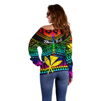 Personalised Hawaii Off Shoulder Sweater Kanaka Maoli Kakau 2023 National Coming Out Day - Wonder Print Shop