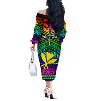Personalised Hawaii Off The Shoulder Long Sleeve Dress Kanaka Maoli Kakau 2023 National Coming Out Day - Wonder Print Shop