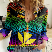 Personalised Hawaii Women Casual Shirt Kanaka Maoli Kakau 2023 National Coming Out Day - Wonder Print Shop