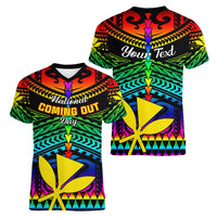 Personalised Hawaii Women V Neck T Shirt Kanaka Maoli Kakau 2023 National Coming Out Day - Wonder Print Shop