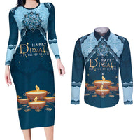 Personalized Diwali Couples Matching Long Sleeve Bodycon Dress and Long Sleeve Button Shirt Festival of Lights - Wonder Print Shop