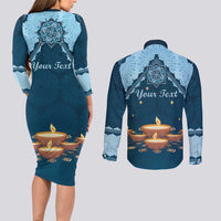 Personalized Diwali Couples Matching Long Sleeve Bodycon Dress and Long Sleeve Button Shirt Festival of Lights - Wonder Print Shop