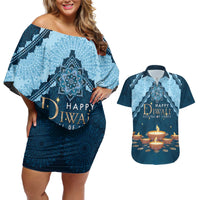 Personalized Diwali Couples Matching Off Shoulder Short Dress and Hawaiian Shirt Festival of Lights - Wonder Print Shop