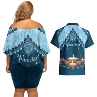 Personalized Diwali Couples Matching Off Shoulder Short Dress and Hawaiian Shirt Festival of Lights - Wonder Print Shop