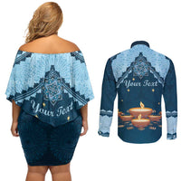 Personalized Diwali Couples Matching Off Shoulder Short Dress and Long Sleeve Button Shirt Festival of Lights - Wonder Print Shop