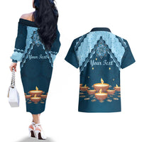 Personalized Diwali Couples Matching Off The Shoulder Long Sleeve Dress and Hawaiian Shirt Festival of Lights - Wonder Print Shop