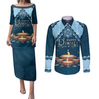 Personalized Diwali Couples Matching Puletasi and Long Sleeve Button Shirt Festival of Lights - Wonder Print Shop