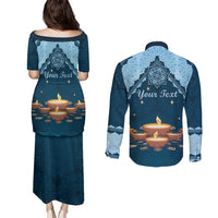 Personalized Diwali Couples Matching Puletasi and Long Sleeve Button Shirt Festival of Lights - Wonder Print Shop