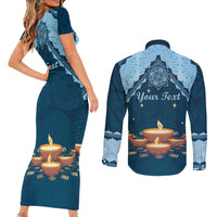 Personalized Diwali Couples Matching Short Sleeve Bodycon Dress and Long Sleeve Button Shirt Festival of Lights - Wonder Print Shop