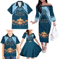 Personalized Diwali Family Matching Off The Shoulder Long Sleeve Dress and Hawaiian Shirt Festival of Lights - Wonder Print Shop