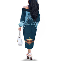 Personalized Diwali Family Matching Off The Shoulder Long Sleeve Dress and Hawaiian Shirt Festival of Lights - Wonder Print Shop