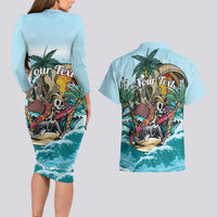Personalized Aloha Hawaii Skeleton Couples Matching Long Sleeve Bodycon Dress and Hawaiian Shirt Tropical Summer Vibe - Wonder Print Shop