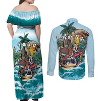 Personalized Aloha Hawaii Skeleton Couples Matching Off Shoulder Maxi Dress and Long Sleeve Button Shirt Tropical Summer Vibe - Wonder Print Shop