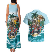 Personalized Aloha Hawaii Skeleton Couples Matching Tank Maxi Dress and Hawaiian Shirt Tropical Summer Vibe - Wonder Print Shop