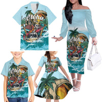 Personalized Aloha Hawaii Skeleton Family Matching Off The Shoulder Long Sleeve Dress and Hawaiian Shirt Tropical Summer Vibe - Wonder Print Shop