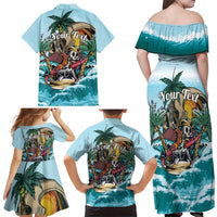 Personalized Aloha Hawaii Skeleton Family Matching Off Shoulder Maxi Dress and Hawaiian Shirt Tropical Summer Vibe - Wonder Print Shop