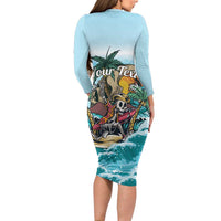 Personalized Aloha Hawaii Skeleton Long Sleeve Bodycon Dress Tropical Summer Vibe - Wonder Print Shop