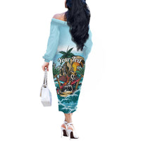 Personalized Aloha Hawaii Skeleton Off The Shoulder Long Sleeve Dress Tropical Summer Vibe - Wonder Print Shop