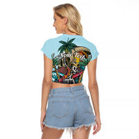 Personalized Aloha Hawaii Skeleton Raglan Cropped T Shirt Tropical Summer Vibe - Wonder Print Shop