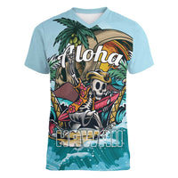 Personalized Aloha Hawaii Skeleton Women V-Neck T-Shirt Tropical Summer Vibe - Wonder Print Shop