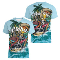 Personalized Aloha Hawaii Skeleton Women V-Neck T-Shirt Tropical Summer Vibe - Wonder Print Shop