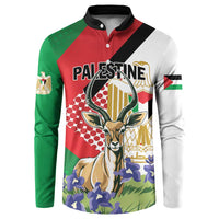 Personalized Palestine Button Sweatshirt Mountain Gazelle With Faqqua Iris - Wonder Print Shop