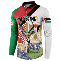 Personalized Palestine Button Sweatshirt Mountain Gazelle With Faqqua Iris - Wonder Print Shop