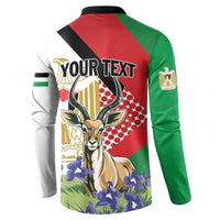 Personalized Palestine Button Sweatshirt Mountain Gazelle With Faqqua Iris - Wonder Print Shop