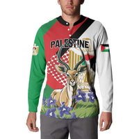 Personalized Palestine Button Sweatshirt Mountain Gazelle With Faqqua Iris - Wonder Print Shop