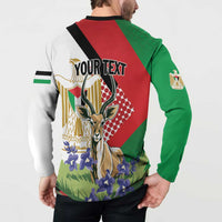 Personalized Palestine Button Sweatshirt Mountain Gazelle With Faqqua Iris - Wonder Print Shop