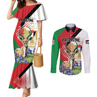 Personalized Palestine Couples Matching Mermaid Dress and Long Sleeve Button Shirt Mountain Gazelle With Faqqua Iris