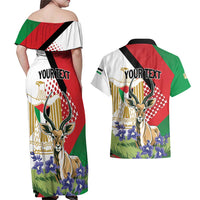 Personalized Palestine Couples Matching Off Shoulder Maxi Dress and Hawaiian Shirt Mountain Gazelle With Faqqua Iris - Wonder Print Shop