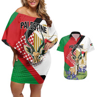 Personalized Palestine Couples Matching Off Shoulder Short Dress and Hawaiian Shirt Mountain Gazelle With Faqqua Iris - Wonder Print Shop