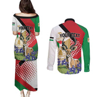 Personalized Palestine Couples Matching Puletasi and Long Sleeve Button Shirt Mountain Gazelle With Faqqua Iris - Wonder Print Shop
