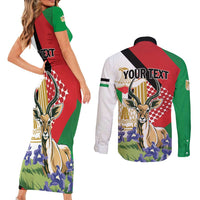 Personalized Palestine Couples Matching Short Sleeve Bodycon Dress and Long Sleeve Button Shirt Mountain Gazelle With Faqqua Iris - Wonder Print Shop