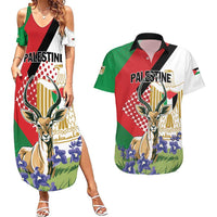 Personalized Palestine Couples Matching Summer Maxi Dress and Hawaiian Shirt Mountain Gazelle With Faqqua Iris - Wonder Print Shop