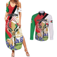 Personalized Palestine Couples Matching Summer Maxi Dress and Long Sleeve Button Shirt Mountain Gazelle With Faqqua Iris - Wonder Print Shop