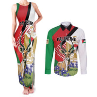 Personalized Palestine Couples Matching Tank Maxi Dress and Long Sleeve Button Shirt Mountain Gazelle With Faqqua Iris - Wonder Print Shop