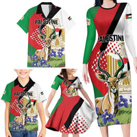 Personalized Palestine Family Matching Long Sleeve Bodycon Dress and Hawaiian Shirt Mountain Gazelle With Faqqua Iris - Wonder Print Shop
