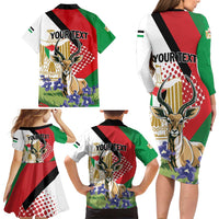 Personalized Palestine Family Matching Long Sleeve Bodycon Dress and Hawaiian Shirt Mountain Gazelle With Faqqua Iris - Wonder Print Shop