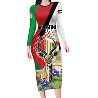 Personalized Palestine Family Matching Long Sleeve Bodycon Dress and Hawaiian Shirt Mountain Gazelle With Faqqua Iris - Wonder Print Shop