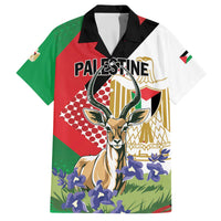 Personalized Palestine Family Matching Off The Shoulder Long Sleeve Dress and Hawaiian Shirt Mountain Gazelle With Faqqua Iris - Wonder Print Shop