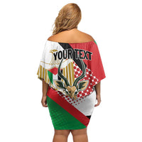 Personalized Palestine Family Matching Off Shoulder Short Dress and Hawaiian Shirt Mountain Gazelle With Faqqua Iris - Wonder Print Shop
