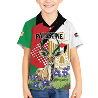 Personalized Palestine Family Matching Off Shoulder Short Dress and Hawaiian Shirt Mountain Gazelle With Faqqua Iris - Wonder Print Shop