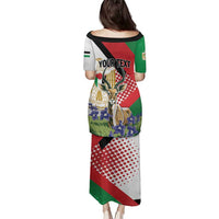 Personalized Palestine Family Matching Puletasi and Hawaiian Shirt Mountain Gazelle With Faqqua Iris - Wonder Print Shop